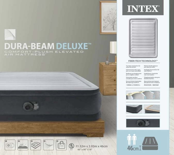 Intex Comfort Plush Hoog Luchtbed - Queensize - Ingebouwde Elektrische Pomp 14 Intex Comfort Plush Hoog Luchtbed - Queensize - Ingebouwde Elektrische Pomp - Afbeelding 12