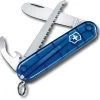 My First Victorinox Kinderzakmes - Blauw -Outdoor Kampeeruitrusting Winkel 7611160015389 victorinox my first transparant blauw uitgeklapt resultaat